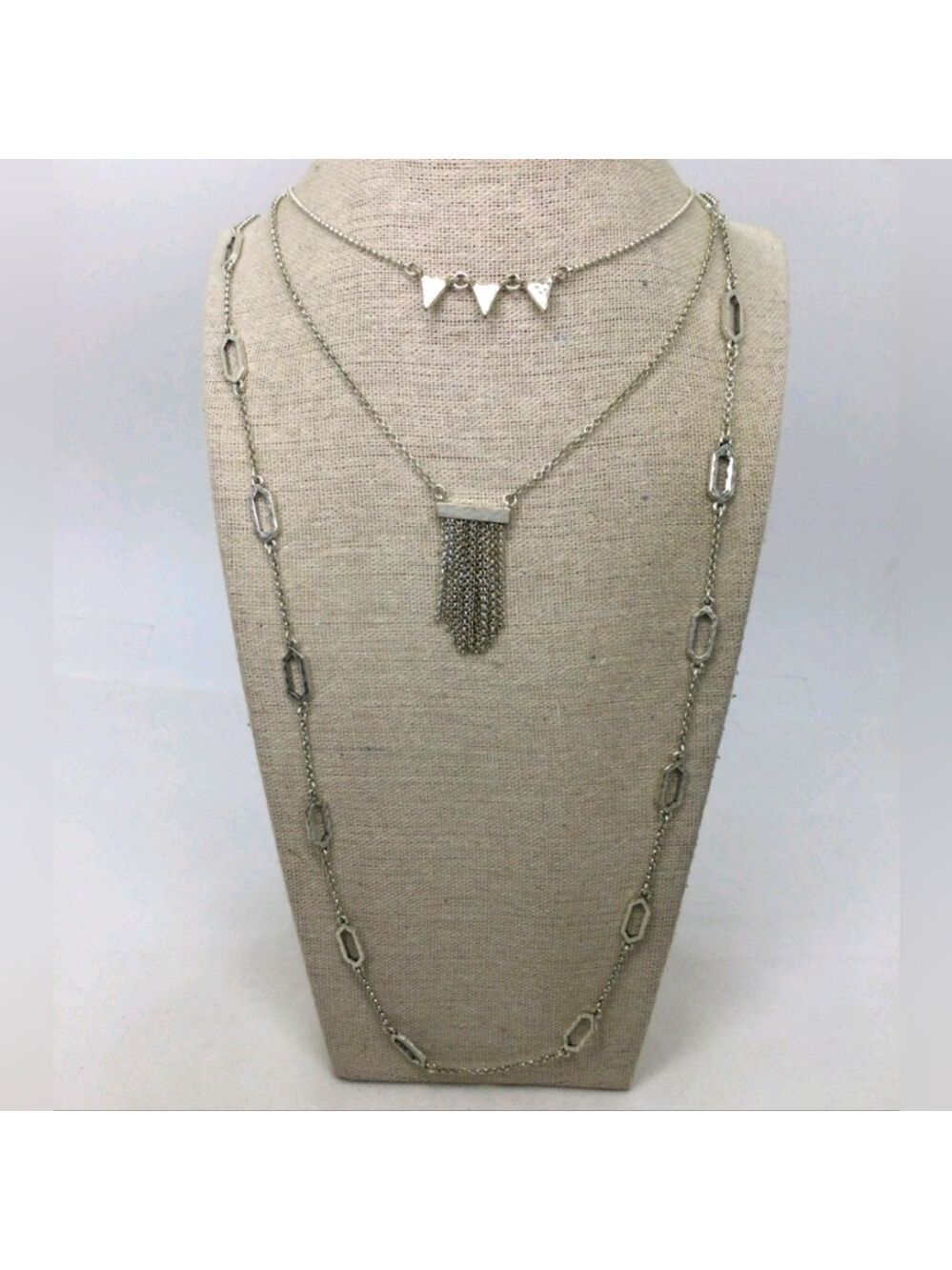 Lucky Brand Silvertone Layering Tassel Necklace 32"